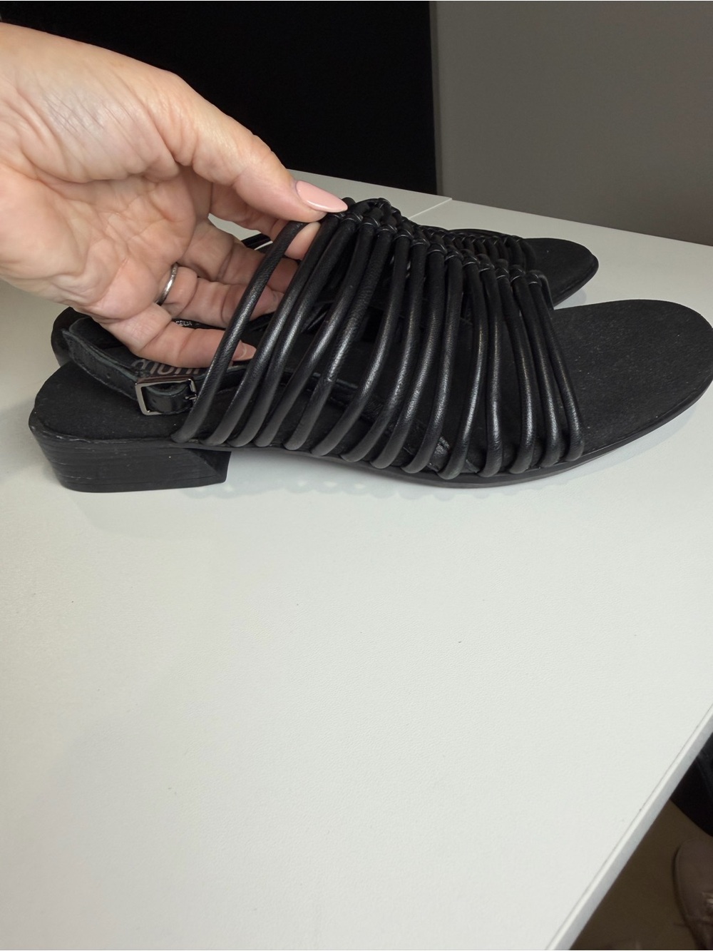 Munro Black Woven Strappy Slingback Sandals - Picture 3 of 5